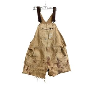Carhartt Bib Overall Cut Off Shorts Mens 40 Canvas Painter Workwear Distressed